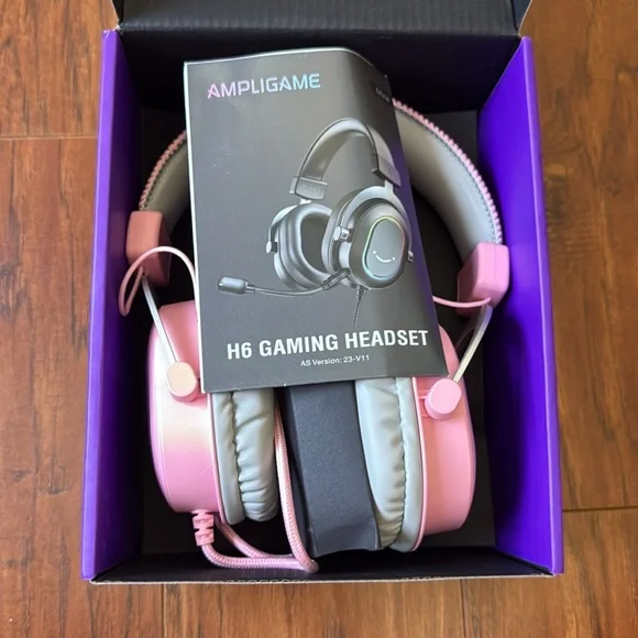 NWT Ampligame Fifine H6 Pink Wired PC Gaming Headset, Microphone Headphones - Picture 2 of 16